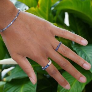 14KT White Gold Natural Multi-Row Sapphire Band Ring