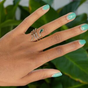 14KT Yellow Gold 0.50CTW Emerald Eyed Snake Wrap Ring