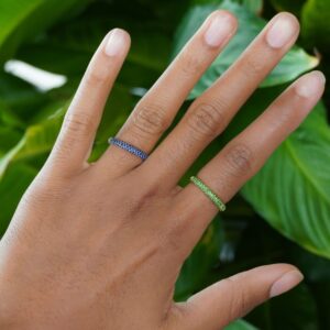 Yellow Gold Natural Tsavorite Garnet Multi Row Prong Set Band Ring