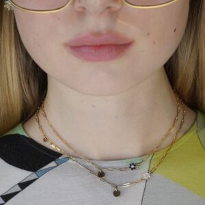 14KT Yellow Gold Initial Charm and Diamond Cluster Paperclip Necklace