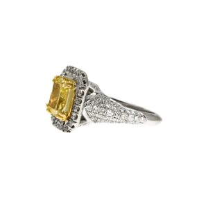 18kt white gold 4.14ctw earth mined fancy yellow halo diamond ring