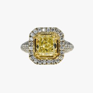 18kt white gold 4.14ctw earth mined fancy yellow halo diamond ring