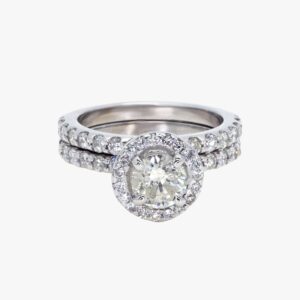 14KT White Gold 2.60CTW Earth Mined Round Cut Prong Set Halo Diamond Wedding Set