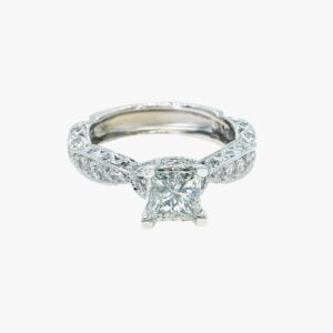 14KT White Gold 1.30CTW Earth Mined Pave Diamond and Milgrain Engagement Ring Setting