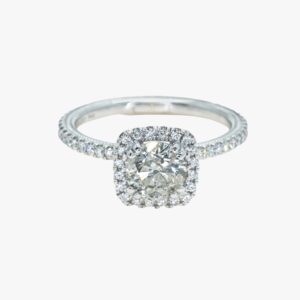 14KT White Gold 0.90CTW Earth Mined Cushion Halo Diamond Engagement Ring Setting