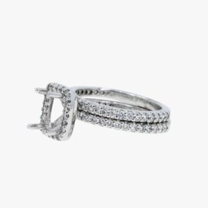 14kt white gold 1.06ctw earth mined radiant cut halo diamond wedding set mounting