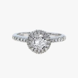 18KT White Gold 0.51ctw Round Shape Prong Set Halo Diamond Engagement Ring