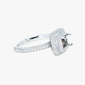 18KT White Gold 0.73CTW Prong Set Princess Shape Halo Diamond Engagement Ring