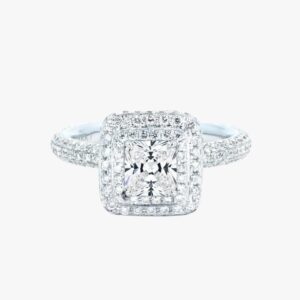 18KT White Gold 0.73CTW Prong Set Princess Shape Halo Diamond Engagement Ring