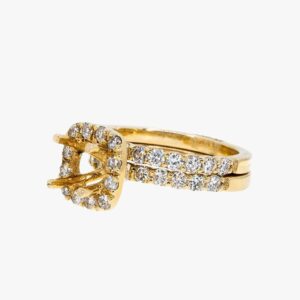 14KT Yellow Gold 1.45CTW Earth Mined Cushion Cut Halo Diamond Wedding Set Mounting