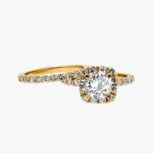 14KT Yellow Gold 1.45CTW Earth Mined Cushion Cut Halo Diamond Wedding Set Mounting