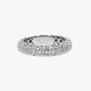 18KT White Gold Diamond and Milgrain Art Deco Wedding Band