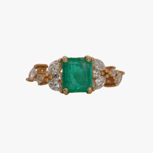 14KT Yellow Gold 2.58CTW Three Stone Cluster Emerald and Diamond Ring