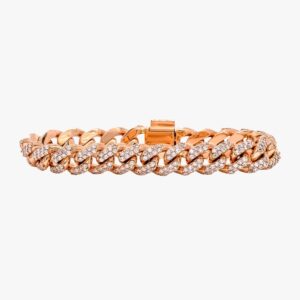 10KT Rose Gold 10.75CTW Earth Mined Pave Diamond Cuban Link Bracelet