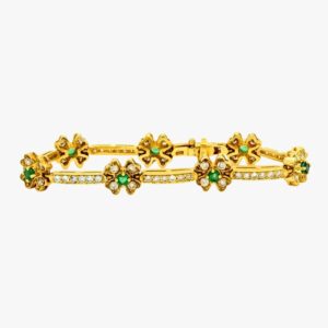 14KT Yellow Gold 7CTW Round Brilliant Cut Natural Emerald and Diamond Bracelet