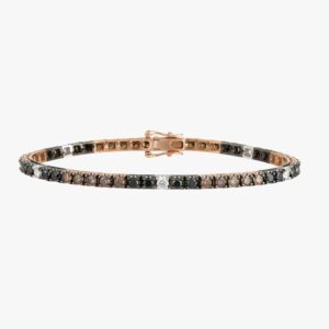 18KT White/Rose Gold Black, White and Cognac Diamond Tennis Bracelet