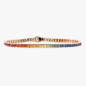 14KT Yellow Gold Channel Set Rainbow Sapphire Tennis Bracelet