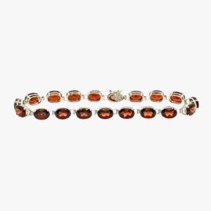 14KT White Gold 18.00CTW Oval Cut Prong Set Natural Red Garnet Tennis Bracelet