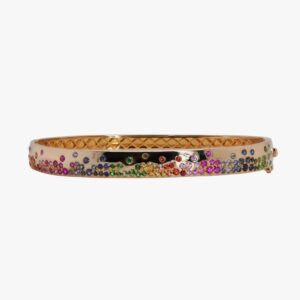 14KT Yellow Gold Brushed Rainbow Sapphire Bangle