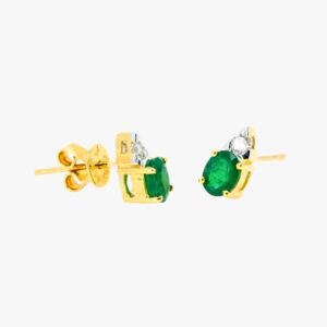 Yellow Gold Colombian Emerald and Diamond Studs