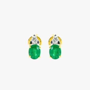 Yellow Gold Colombian Emerald and Diamond Studs