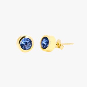 14KT Yellow Gold 1.50CTW Earth Mined Tanzanite Bezel Stud Earrings