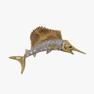 18k yellow gold swordfish diamond pin brooch