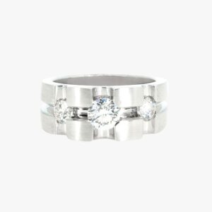 White Gold Wide diamond Band With Brushed and High Polish Finish
