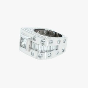 14KT White Gold 6.00CTW Diamond Square Mens Ring