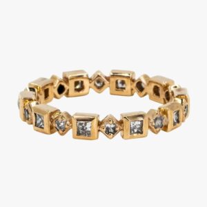 Rose Gold Round and Princess Cut Bezel and Prong Set Natural Diamond Eternity Band