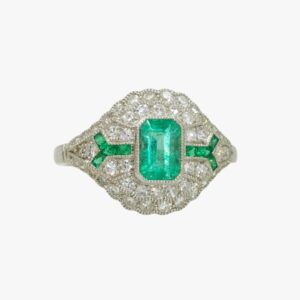 Vintage Art Deco Emerald and Diamond Ring