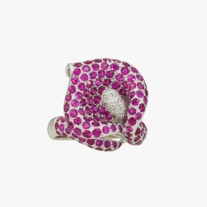 18KT White Gold Ruby Diamond Flower Ring