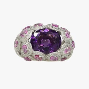 18kt White Gold 6.45ctw Pink Sapphire Diamond Amethyst Cocktail Ring