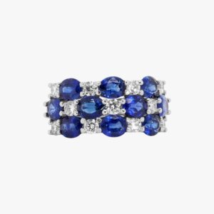 14KT White Gold 5.70CTW Triple Pave Diamond and Sapphire Ring