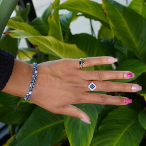 14KT White Gold 11.12CTW Natural Sapphire and Diamond Tennis Bracelet