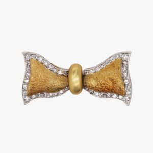 18K Yellow Gold Vintage Diamond Bowtie Pin Brooch